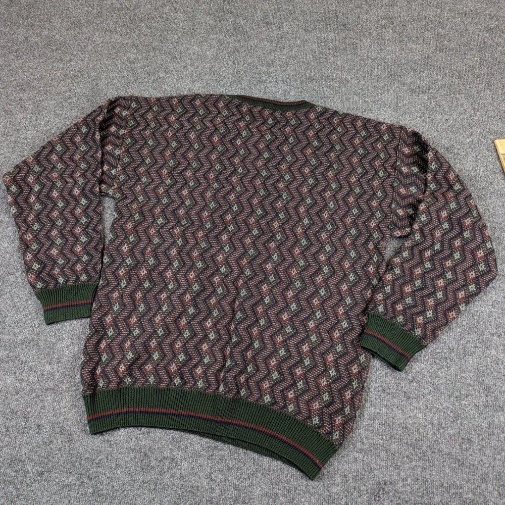 Van Heusen Mens XL Green Burgundy‎ Geometric Diamond Knit Crewneck Sweater VTG